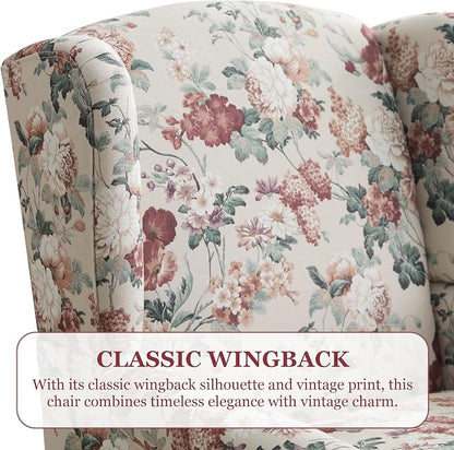 HUIMO Printed Wingback Accent Chair, Linen Upholstered High Back Armchair - Image 4