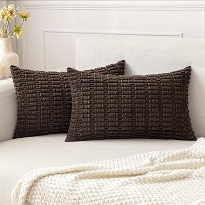 MIULEE Lumbar Corduroy Decorative Throw Pillow Covers 12x20 Dark Brown | Pack by MIULEE
