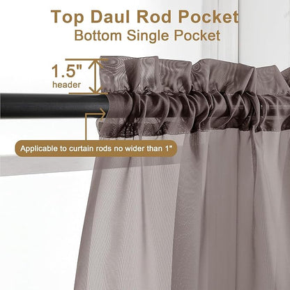 Chyhomenyc Chocolate Brown Sheer Curtains 30 inch Length 2 Panels, Light - Image 3