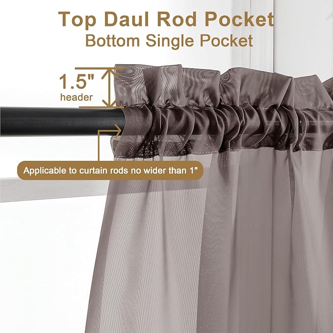 Chyhomenyc Sheer Chocolate Brown Curtains 90 inches Long 2 Panels, Light - Image 2