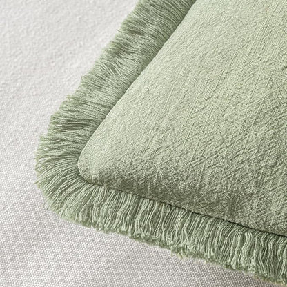 MIULEE Linen Fringe Decorative Euro Throw Pillow Covers Sage Green 26x26 | Set - Image 3