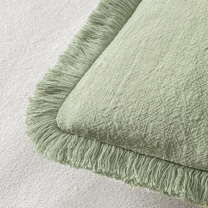 MIULEE Linen Fringe Decorative Euro Throw Pillow Covers Sage Green 24x24 | Set - Image 3