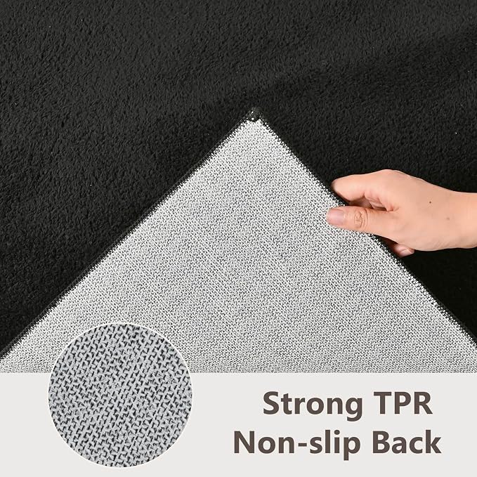 2x10 Black Solid Runner Rug Washable Non-Slip - Image 6