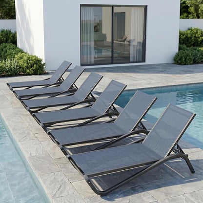 Patio Chaise Lounge Chairs Set of 6, All-Weather Aluminum Pool Loungers by PatioKingdom