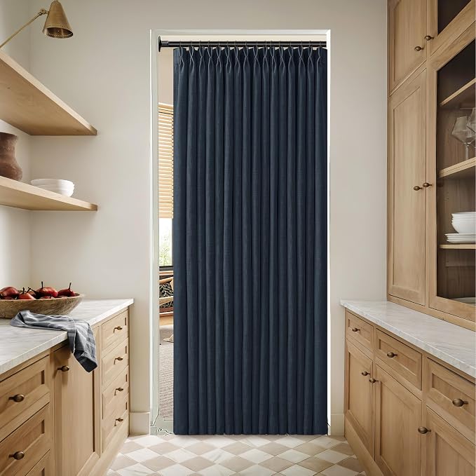 Thick Linen Pleat Dark Blue Semi Sheer Privacy Curtains 50 by 86 2 Panels | 86 - Image 7