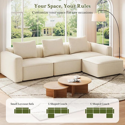 Welzona 132" Sectional Couch, Locked-in Modular Sectional Sofa, Wood Frame - Image 7