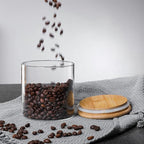 MOLFUJ 550 ML / 18 FL Oz Glass Storage Container with Wood Lid, Stackable Clear Decorative Organizer Bottle Canister Pantry Jar with Air Tight Wooden Lid for Food, Coffee, Candy, Sugar, Salt, Tea