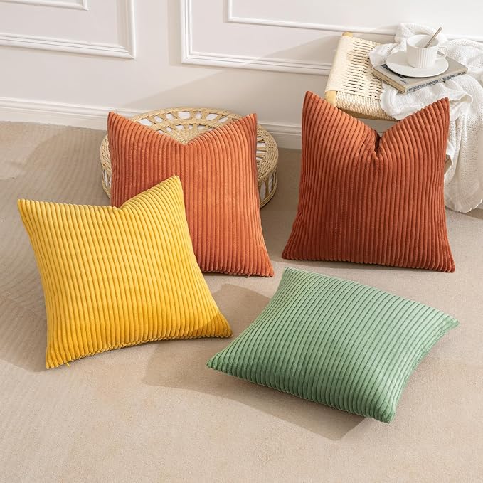 MIULEE Fall Decorative Throw Pillow Covers Yellow Rust Green 16x16 | Set of 4 - Image 8