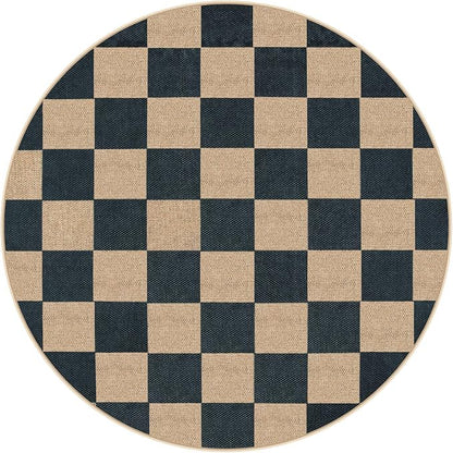Lahome Checkered Easy Jute 4ft Round Outdoor Rug, Washable Small Rugs Black | - Image 7