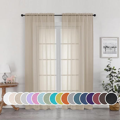 Sheer Curtains 72 Inches Long for Bedroom Living Room, Rod Pocket Fimly Solid by OWENIE