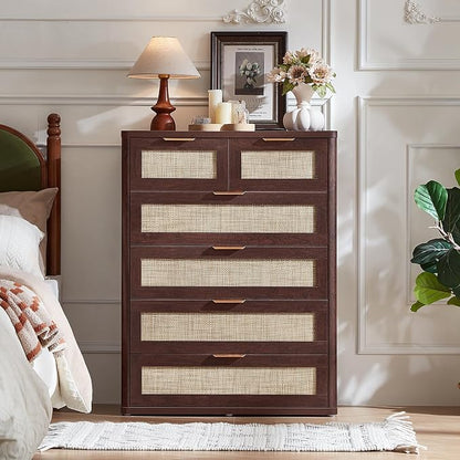 LEYAOYAO Dresser for Bedroom, Modern 6 Drawers Boho Rattan Dressers - Image 3