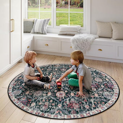 Lahome Moroccan Round Area Rugs, Washable Small Round Rug 3ft Non-Slip | - Image 6