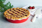 KooK Pie Dish, Pie Pan, Quiche Baking Dish, Ceramic Round, Deep Baking Dish, for Cakes, Tart, Microwave, Oven, Dishwasher Safe, 44 Oz, (Cherry)