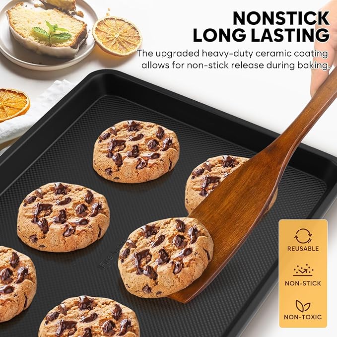 Cookie Sheet for Baking, Ceramic Half Baking Sheet Pan, Thicker Carbon Steel Baking Sheet Non Stick, 17.5 x 13 Inch Baking Tray for Oven