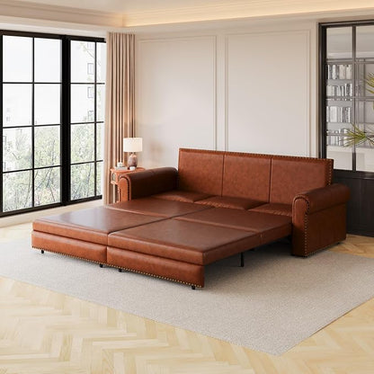 Faux Leather Sleeper Sofa Couch - Image 5