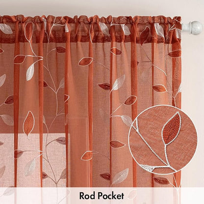 MIULEE Terracotta Sheer Fall Leaf Curtains Burnt Orange 2 Panels 52"x96" | - Image 6
