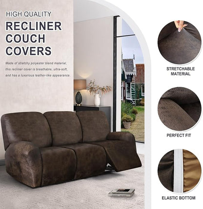 ANARACHON Leather Look Recliner Couch Cover, 8-Pieces Stretch Recliner Sofa - Image 5