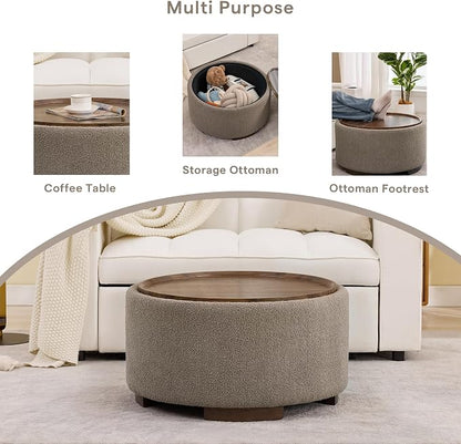 29.5 Inch Round Storage Ottoman Coffee Table, Modern Circle Coffee Table - Image 8