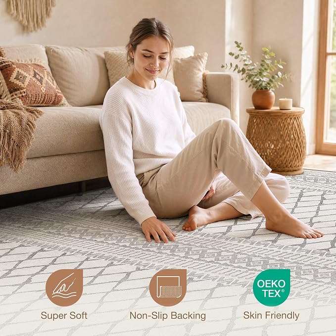 cotiled Boho 5x8 Area Rugs for Living Room: Soft Moroccan Washable Rug | Solve - Image 3