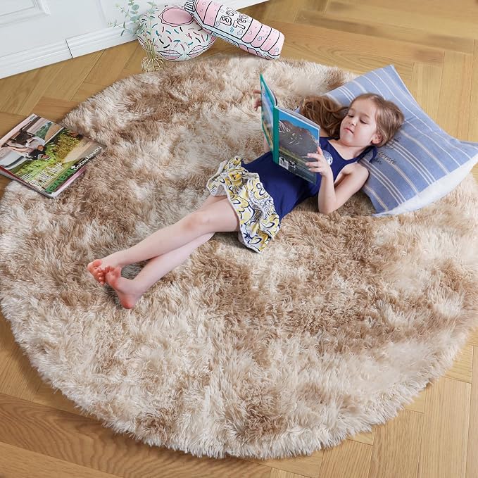 Amdrebio Beige Tan Neutral Round Rug 5Ft - Image 8