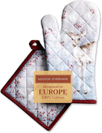 Maison d' Hermine 100% Cotton Oven Mitt & Pot Holder Set (7.5"x13" & 8"x8") Heat Resistant BBQ Cooking Gloves with Loop, Baking, Grilling, Kitchen, Handling Hot Pans (Fairytale Forest)