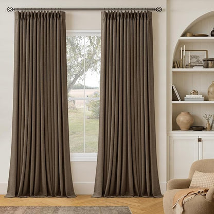 Dutch Cocoa 105 Inch Long Thick Linen Pinch Pleated 100% Blackout Curtains | by Twodrapes