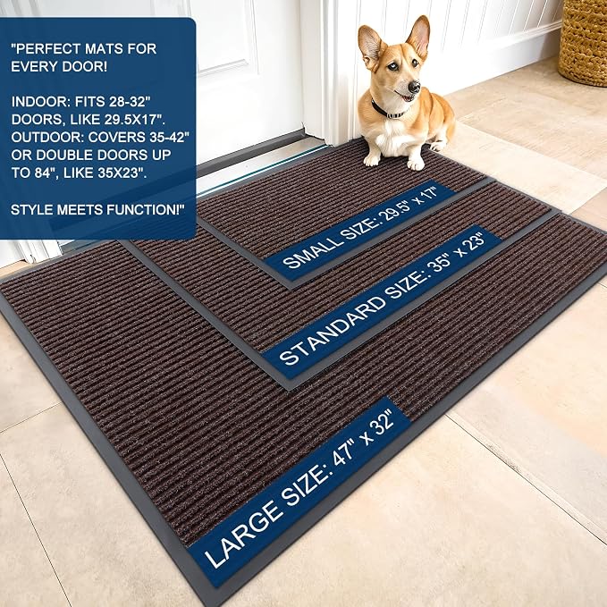 OLANLY 2-Pack Front Door Mats 59x34, Waterproof Heavy-Duty Doormats | Tan - Image 2
