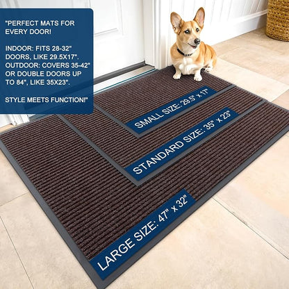 OLANLY 2-Pack Front Door Mats 47x23, Waterproof Heavy-Duty Doormats | Tan - Image 2