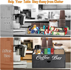 Farmhouse Wooden Coffee Bar Organizer - Countertop Station With Drawer, Pods Holder & Storage Basket