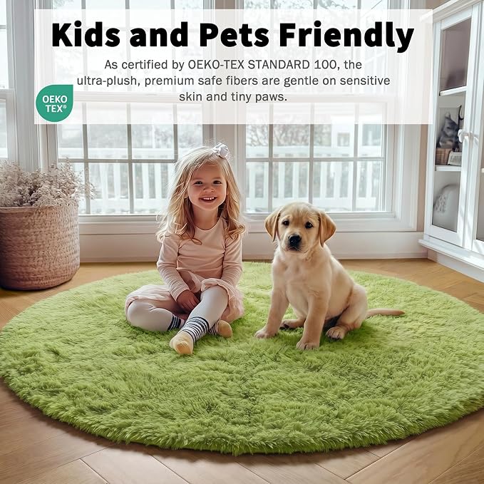 Grass Green Round Rugs 5ft for Bedroom Living Room, Fluffy Circle Area Rug for - Image 3