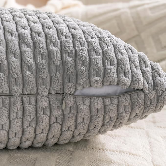 Set of 4 Grey Decorative Throw Pillow Covers 26x26 Inch Corduroy Pillow Covers - Image 4