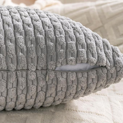 Set of 4 Grey Decorative Throw Pillow Covers 24x24 Inch Corduroy Pillow Covers - Image 4