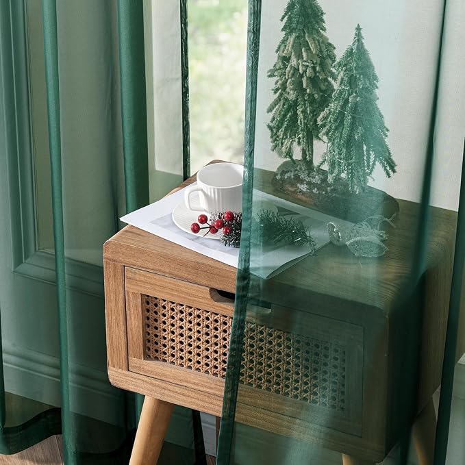 MIULEE Hunter Green Sheer Curtains 54 X 84 Inches, 2 Panels | Solid Color - Image 5