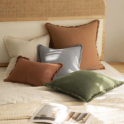 MIULEE Linen Fringe Decorative Euro Throw Pillow Covers Light Grey 24x24 | Set - Image 5