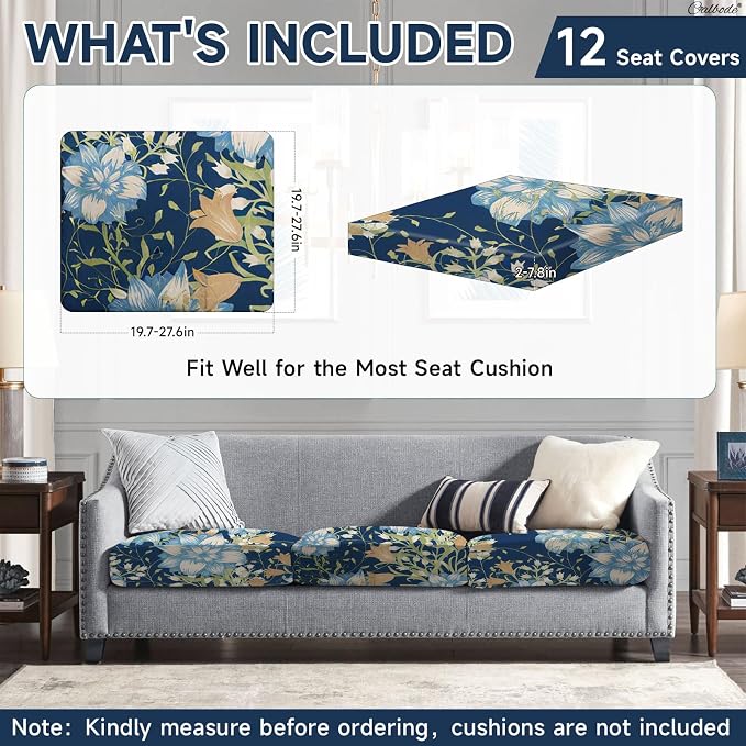 CALBODE 12Pcs Stretch Patio Cushion Cover, Printed Couch & Sofa Slipcovers - Image 2