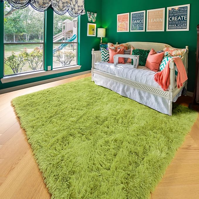 Amdrebio Grass Green Furry Small Area Rug 3x5 - Image 5