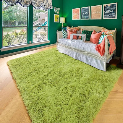 Amdrebio Grass Green Furry Area Rug 5x8 - Image 8
