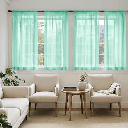 MIULEE Aqua Sheer Curtains 63 Inches Long 4 Panels 42 x 63 Inches | Light by MIULEE