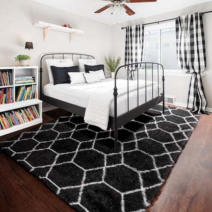 6x9 Area Rugs for Living Room Bedroom, Fluffy Black and White Geometric Rug | - Image 7