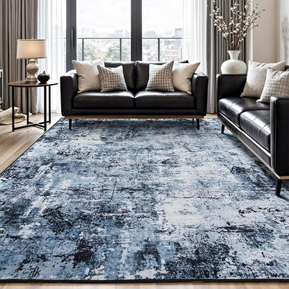 Rugflix 9x12 Area Rugs for Living Room, Washable Navy Blue Dark Large Rug | by RugflixAreaRugs
