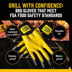 Hey Grill Hey Pitmaster Gloves | BBQ Gloves | Heat Protection up to 500°F or 260°C | High Temp Resistance | Fireproof Glove for Grilling Smoking Barbecue | Washable Mitts | Waterproof | Size - XL