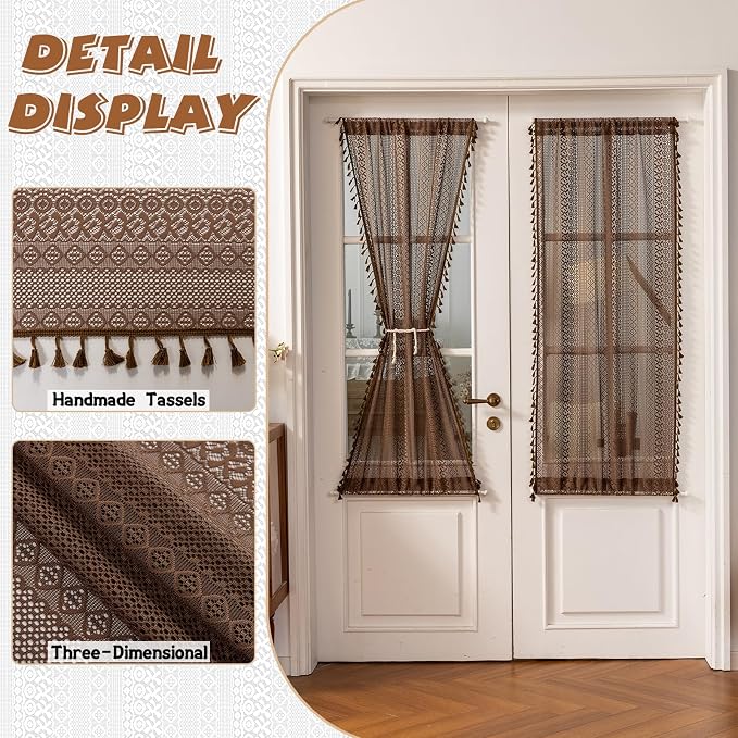Sutuo Home Dark Coffee French Boho Door Curtains - Image 3