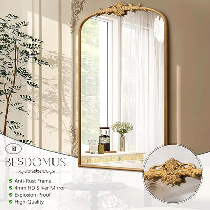 Besdomus Large Vintage Arched Mirror: 24"x42" French Arch Gleaming Gold Antique - Image 7