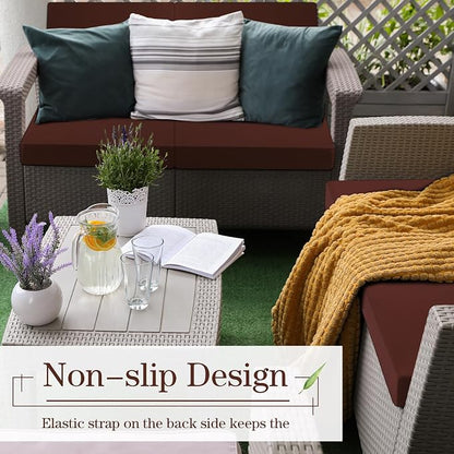 Newwiee 8 Pcs Stretch Patio Outdoor Cushion Covers Replacement, Dark Coffee | 4 - Image 2