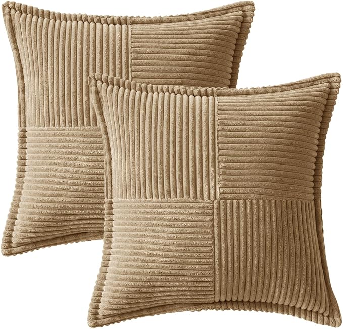 MIULEE Khaki Corduroy Decorative Euro Sham Pillow Covers 24x24 Inch - Image 6