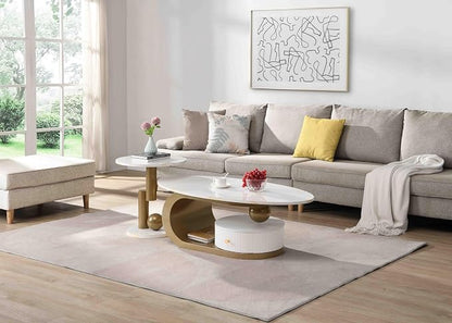Modern Oval Coffee Table Set of 2, Faux Marble Coffee Table and Round End Table - Image 9
