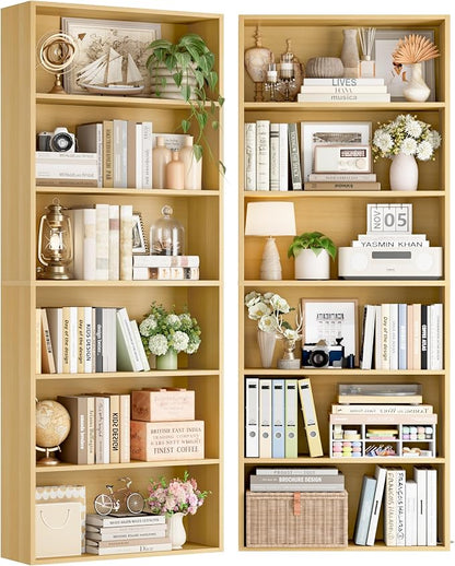 FOTOSOK 6-Tier Open Bookcase and Bookshelf Set of 2, Freestanding Display - Image 9