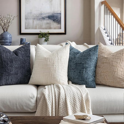 MIULEE Chenille Textured Throw Pillow Covers Navy Blue 18x18 Set of 2 | Slubby - Image 4