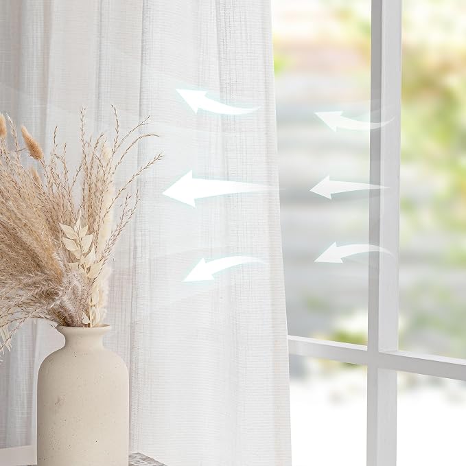 MYSKY HOME Natural Linen White Curtains 84 Inches Long, Semi Sheer Soft Cotton - Image 4