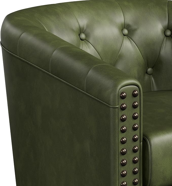 Swivel Barrel Accent Chairs Set of 2, Round Nailhead Faux Leather Living Room - Image 5